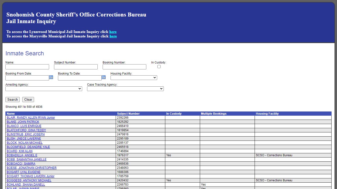 Inmate Search - Snohomish County, Washington - Jail Register