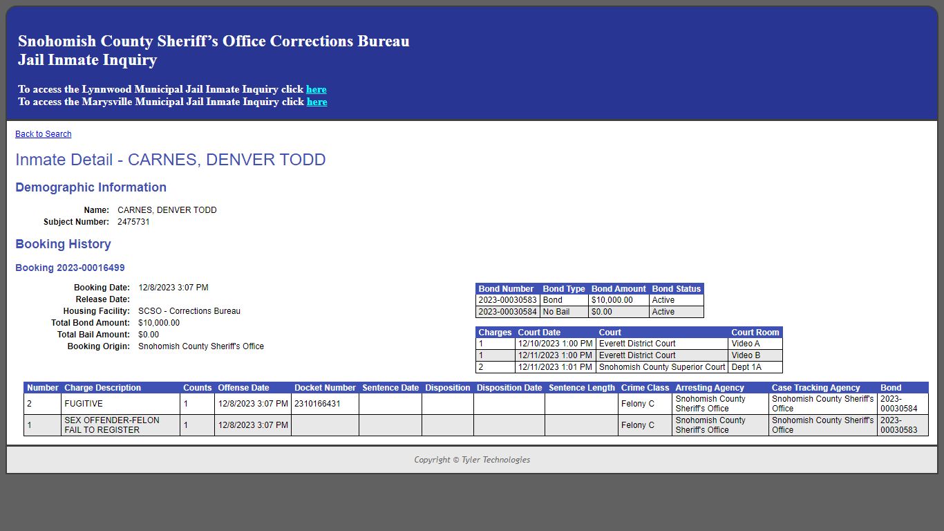 Inmate Detail - CARNES, DENVER TODD